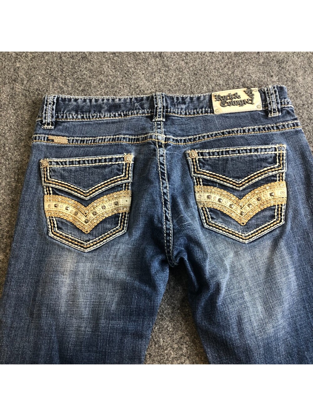 Rock N Roll Cowgirl Jeans Womens 30x34 Low Rise Bootcut Denim Bling Western Y2K